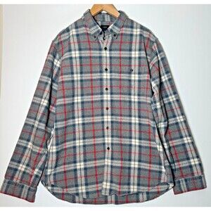 J.Crew Mens Large Gray Plaid Flannel Shirt Elbow Patches Grunge Outdoor Workwear